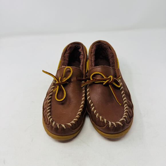 L.L. Bean Brown Leather Wicked Good Moccasin Slippers Women’s 6M - Picture 4 of 11